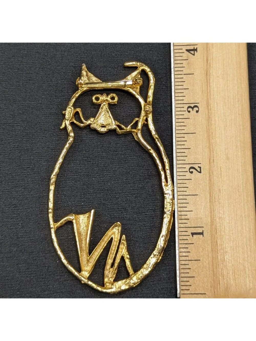 None | Jewelry | Abstract Goldtoned Cat Brooch Pin Vtg Retro Modernist ...